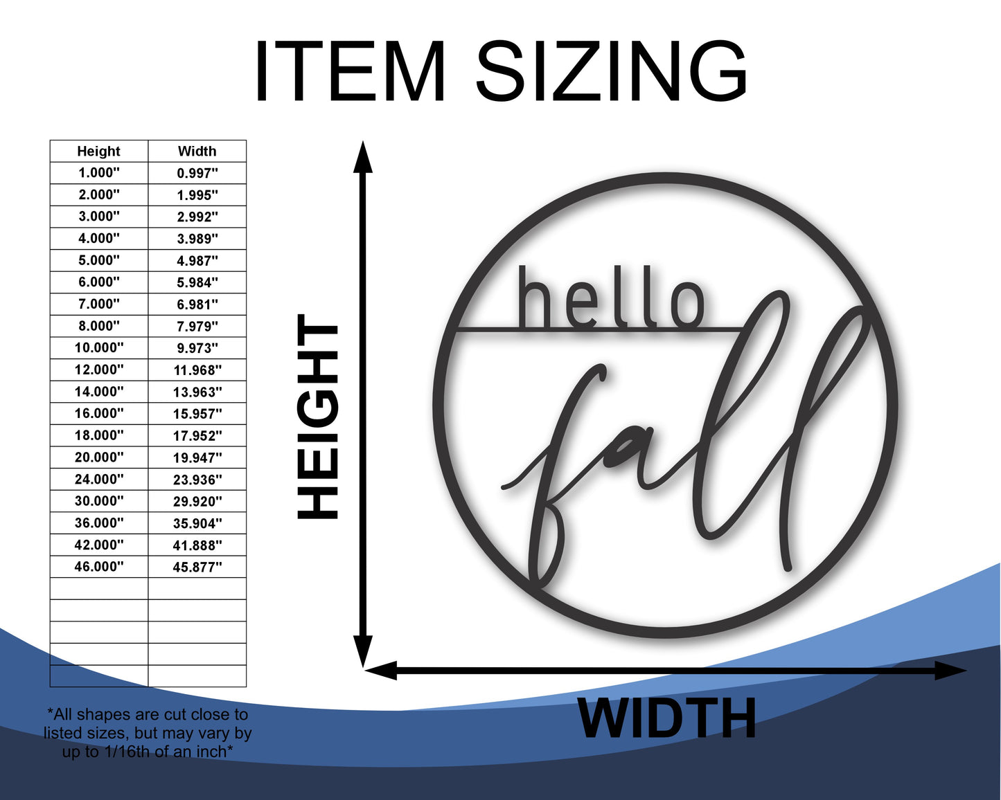 Custom Metal Modern Hello Fall Wall Art | Indoor Outdoor | Up to 46" | 20+ Color Options