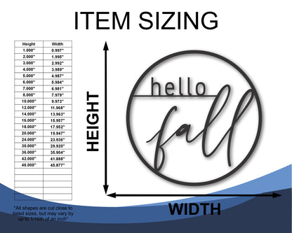 Custom Metal Modern Hello Fall Wall Art | Indoor Outdoor | Up to 46" | 20+ Color Options