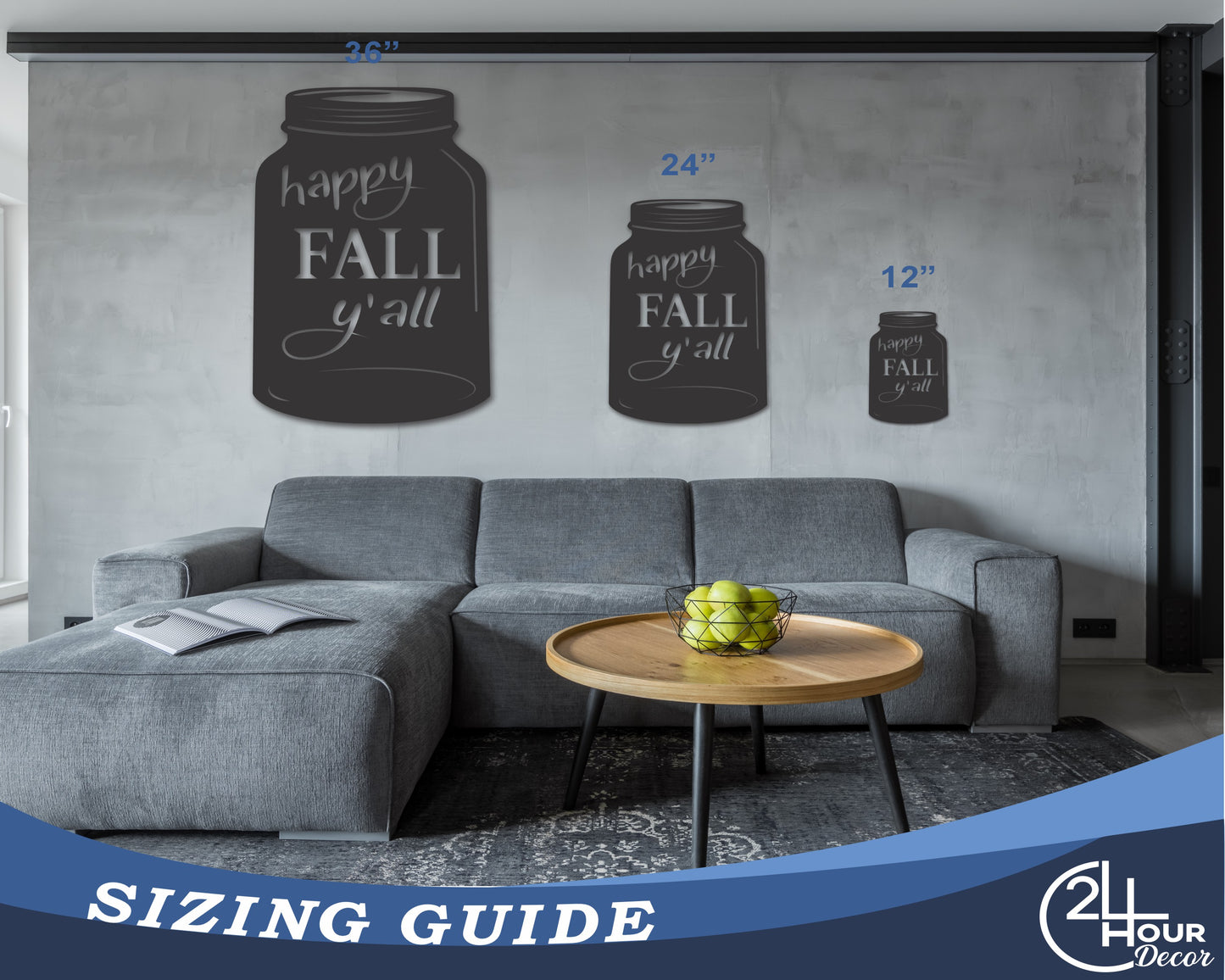 Custom Metal Happy Fall Yall Mason Jar Wall Art | Indoor Outdoor | Up to 46" | 20+ Color Options