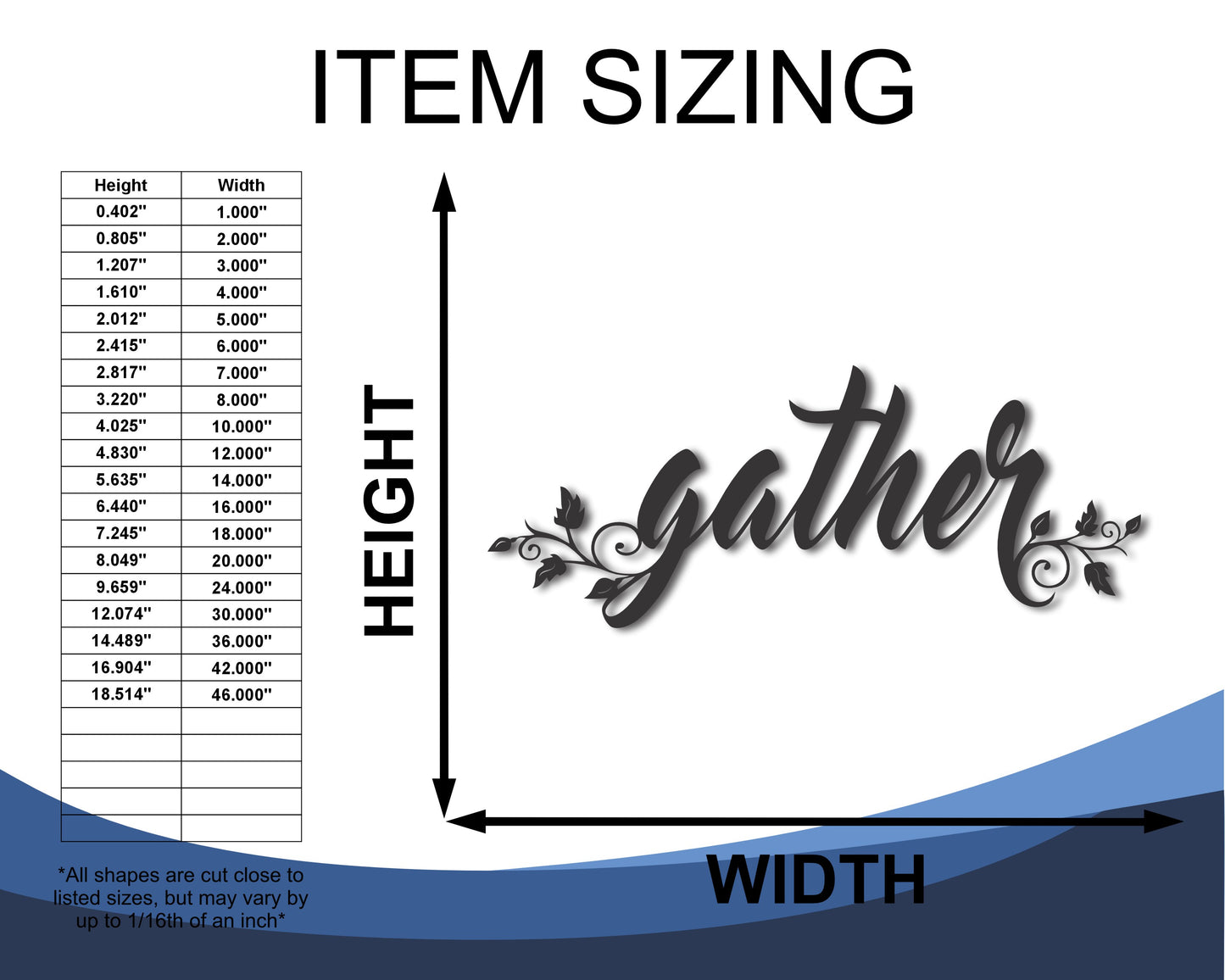Custom Metal Gather Wall Art | Indoor Outdoor | Up to 46" | 20+ Color Options