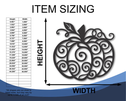 Custom Metal Swirly Pumpkin Wall Art | Indoor Outdoor | Up to 46" | 20+ Color Options
