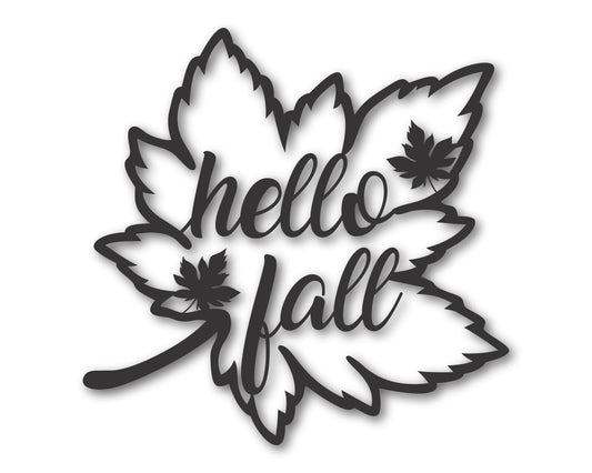 Custom Metal Hello Fall Leaf Wall Art | Indoor Outdoor | Up to 46" | 20+ Color Options