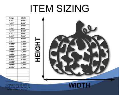 Custom Metal Cow Print Pumpkin Wall Art | Indoor Outdoor | Up to 46" | 20+ Color Options