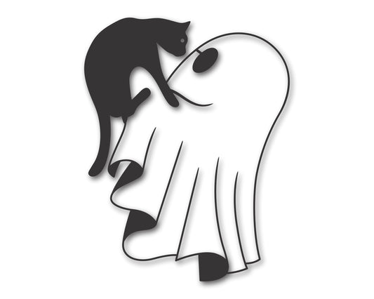 Custom Metal Black Cat and Ghost Wall Art | Indoor Outdoor | Up to 46" | 20+ Color Options