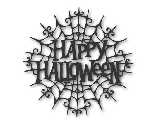 Custom Metal Happy Halloween Spider Web Wall Art | Indoor Outdoor | Up to 46" | 20+ Color Options