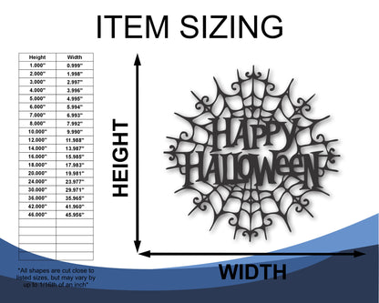 Custom Metal Happy Halloween Spider Web Wall Art | Indoor Outdoor | Up to 46" | 20+ Color Options