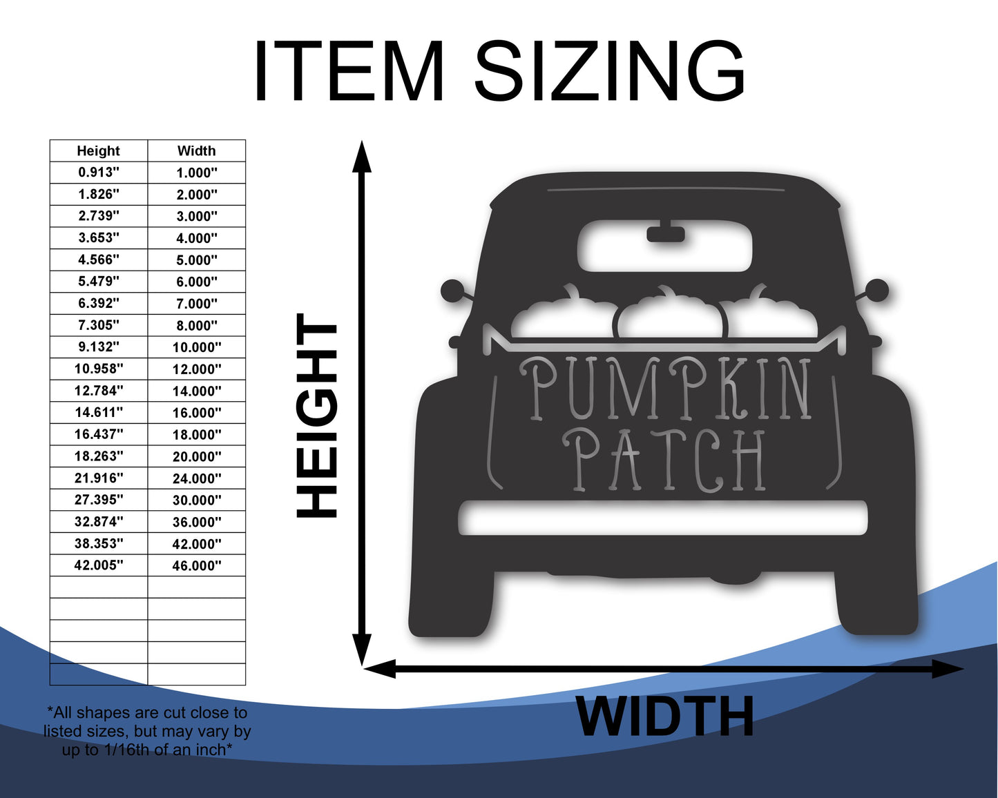 Custom Metal Pumpkin Patch Truck Wall Art | Indoor Outdoor | Up to 46" | 20+ Color Options