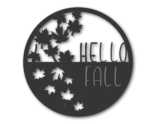Custom Metal Hello Fall Leaves Wall Art | Indoor Outdoor | Up to 46" | 20+ Color Options