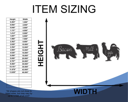 Custom Metal 3pc Farmhouse Animals Wall Art | Indoor Outdoor | Up to 46" | 20+ Color Options