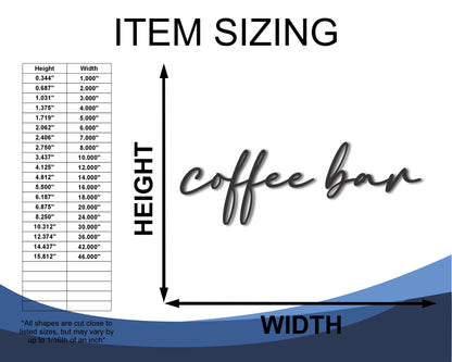 Custom Metal Coffee Bar Script Wall Art | Indoor Outdoor | Up to 46" | 20+ Color Options