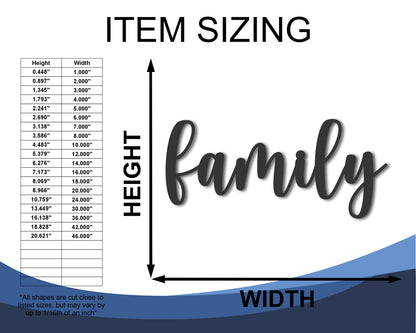 Custom Metal Family Script Wall Art | Indoor Outdoor | Up to 46" | 20+ Color Options