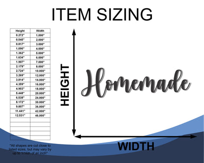 Custom Metal Homemade Script Wall Art | Indoor Outdoor | Up to 46" | 20+ Color Options