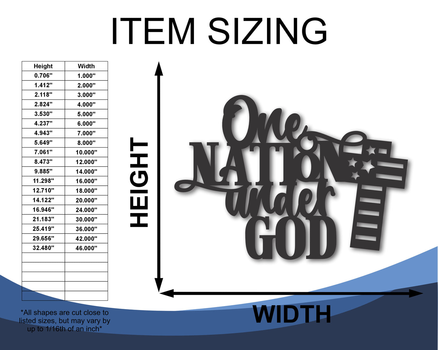 Custom Metal One Nation Under God Wall Art | Indoor Outdoor | Up to 46" | 20+ Color Options
