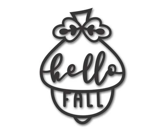Custom Metal Hello Fall Acorn Wall Art | Indoor Outdoor | Up to 46" | 20+ Color Options
