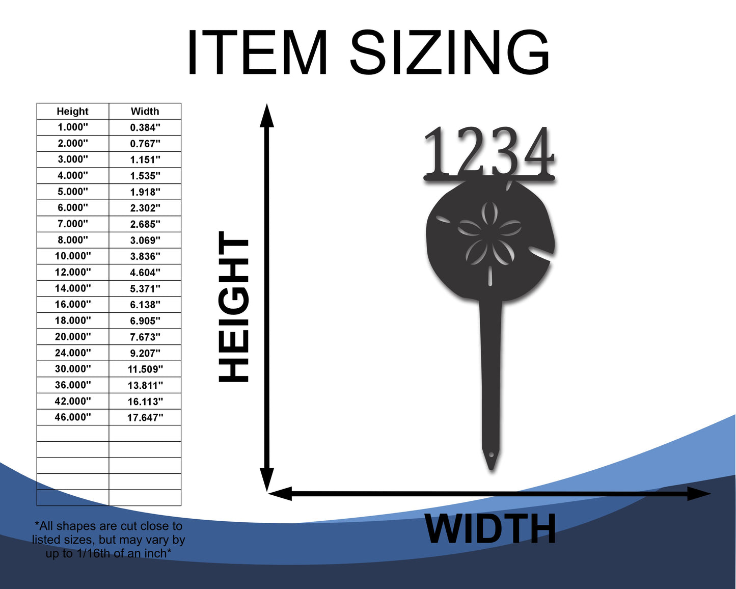Custom Metal Sand Dollar Yard Stake | Indoor Outdoor | Up to 46" | 20+ Color Options