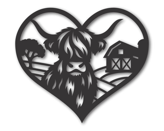 Custom Metal Highland Cow Farm Wall Art | Indoor Outdoor | Up to 46" | 20+ Color Options