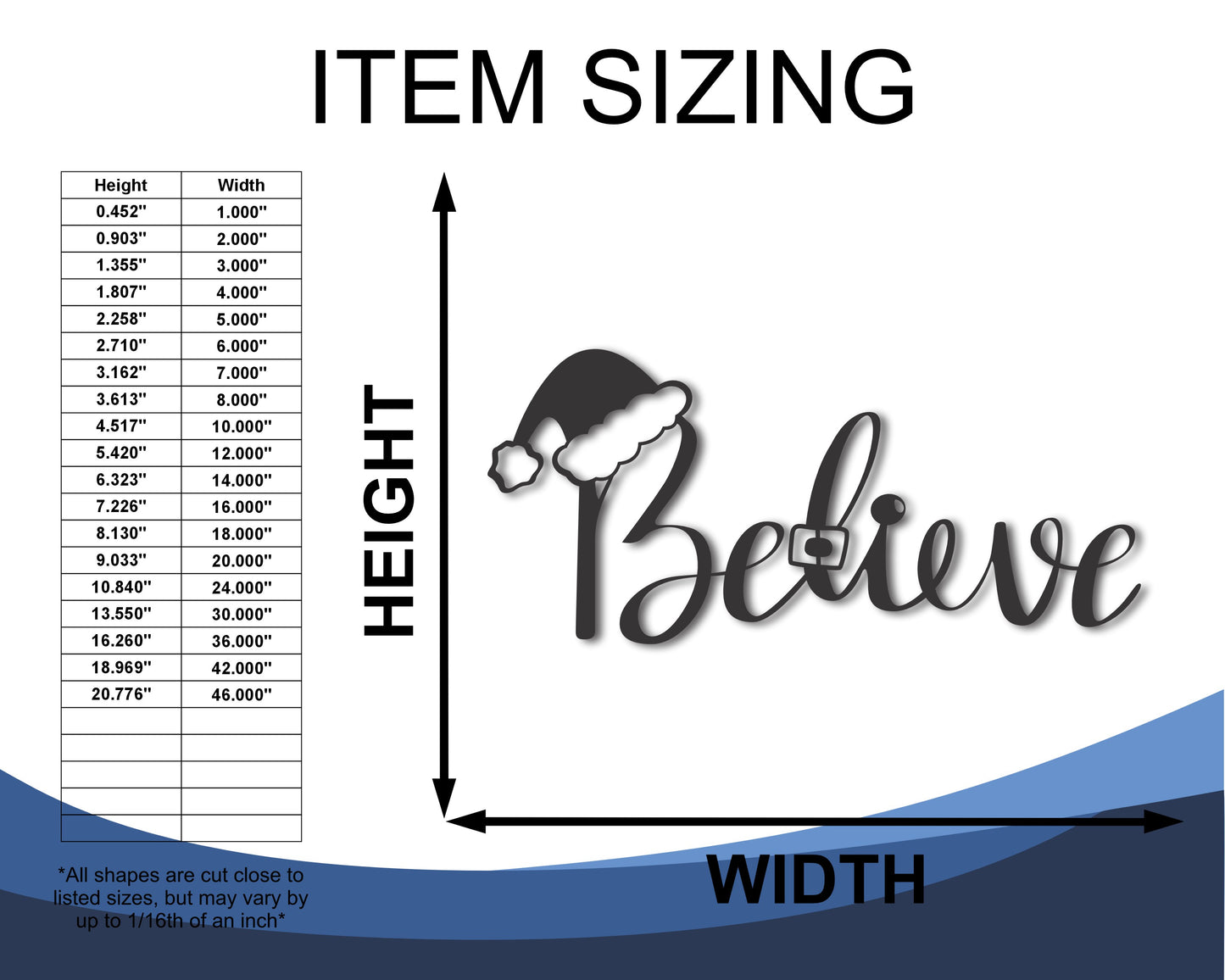 Custom Metal Santa Believe Wall Art | Indoor Outdoor | Up to 46" | 20+ Color Options
