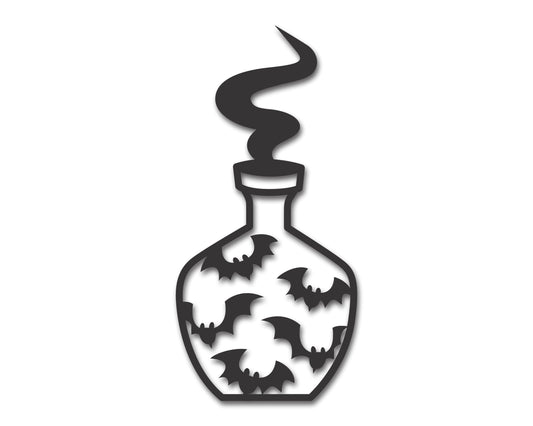 Custom Metal Halloween Bat Potion Bottle Wall Art | Indoor Outdoor | Up to 46" | 20+ Color Options