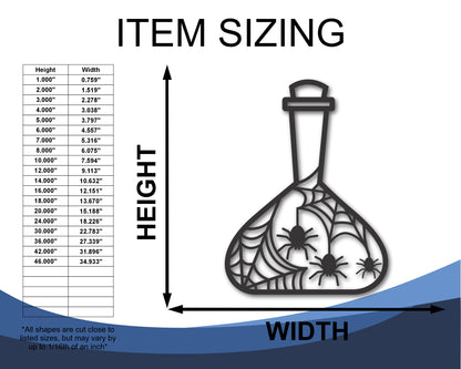 Custom Metal Halloween Spider Potion Bottle Wall Art | Indoor Outdoor | Up to 46" | 20+ Color Options