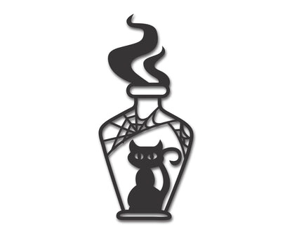 Custom Metal Halloween Cat Potion Bottle Wall Art | Indoor Outdoor | Up to 46" | 20+ Color Options