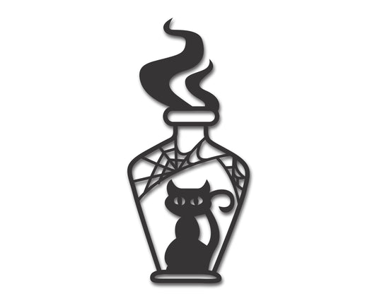 Custom Metal Halloween Cat Potion Bottle Wall Art | Indoor Outdoor | Up to 46" | 20+ Color Options
