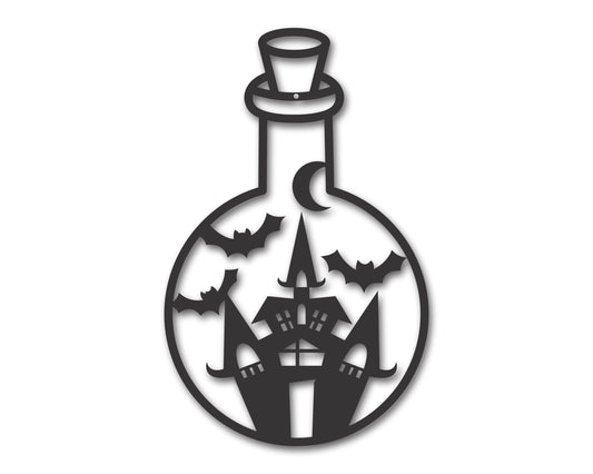 Custom Metal Halloween Haunted House Potion Bottle Wall Art | Indoor Outdoor | Up to 46" | 20+ Color Options