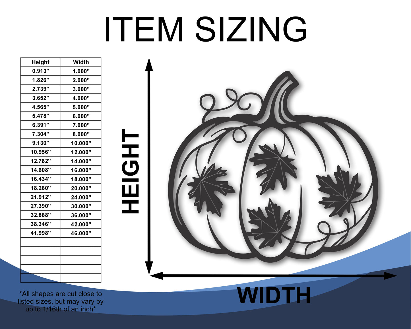 Custom Metal Pumpkin and Leaves Wall Art | Indoor Outdoor | Up to 46" | 20+ Color Options