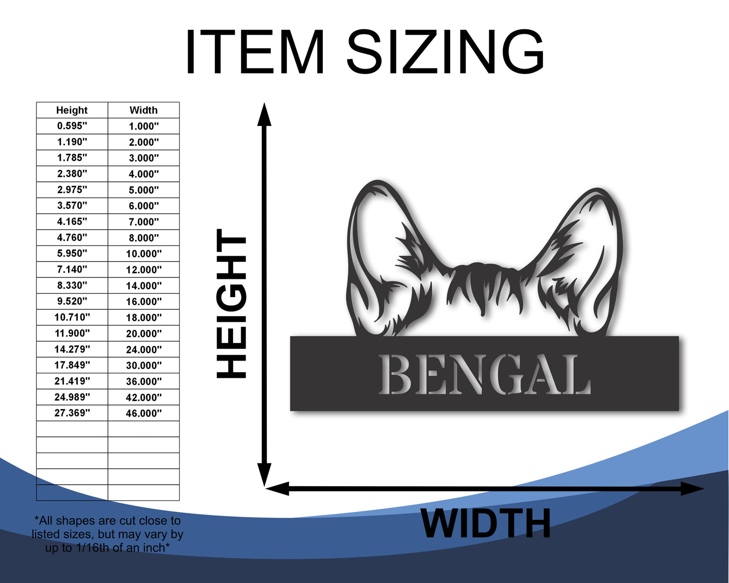 Custom Metal Bengal Cat Wall Art - Metal Cat Breed Sign - 20+ Color Options - Up to 46"
