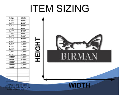 Custom Metal Birman Cat Wall Art - Metal Cat Breed Sign - 20+ Color Options - Up to 46"
