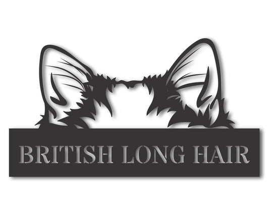 Custom Metal British Long Haired Cat Wall Art - Metal Cat Breed Sign - 20+ Color Options - Up to 46"