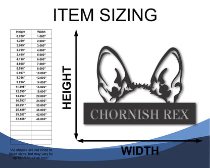 Custom Metal Chornish Rex Cat Wall Art - Metal Cat Breed Sign - 20+ Color Options - Up to 46"