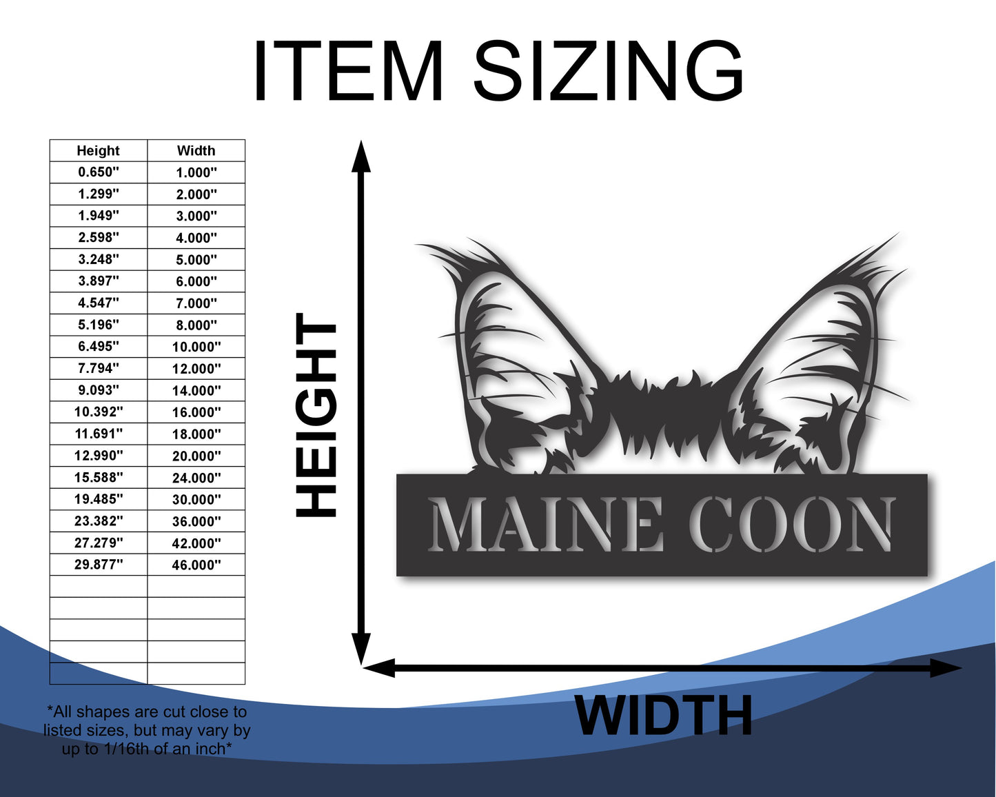 Custom Metal Maine Coon Cat Wall Art - Metal Cat Breed Sign - 20+ Color Options - Up to 46"