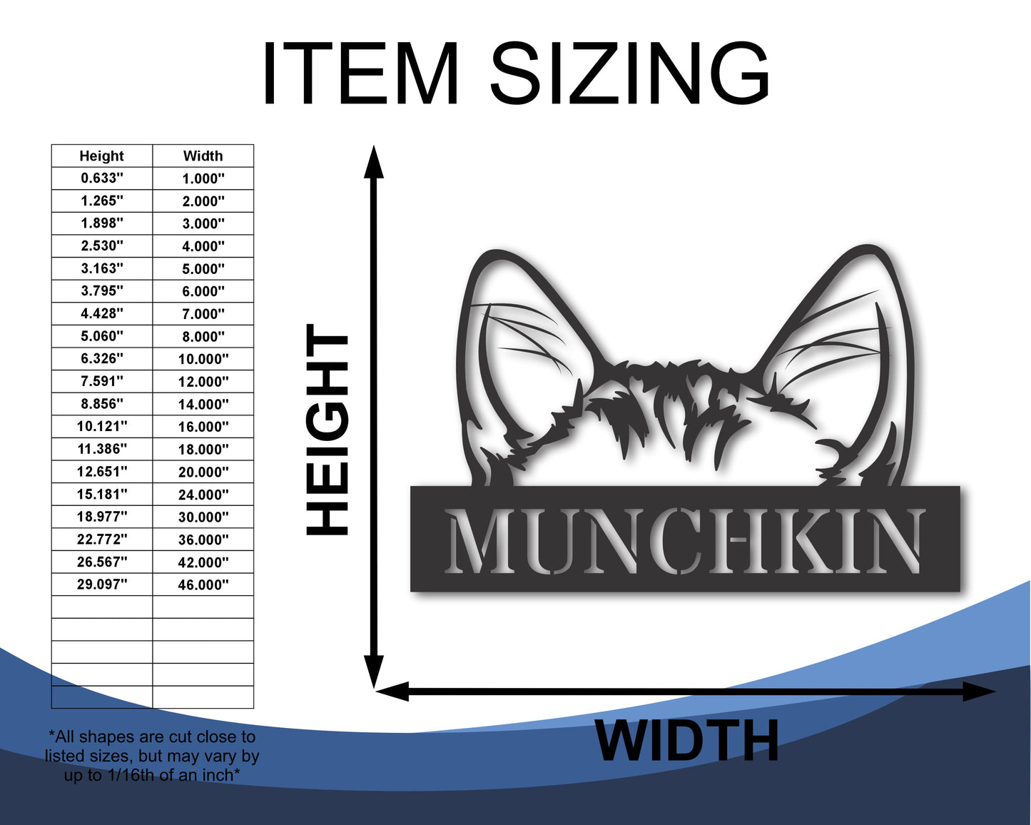 Custom Metal Munchkin Cat Wall Art - Metal Cat Breed Sign - 20+ Color Options - Up to 46"