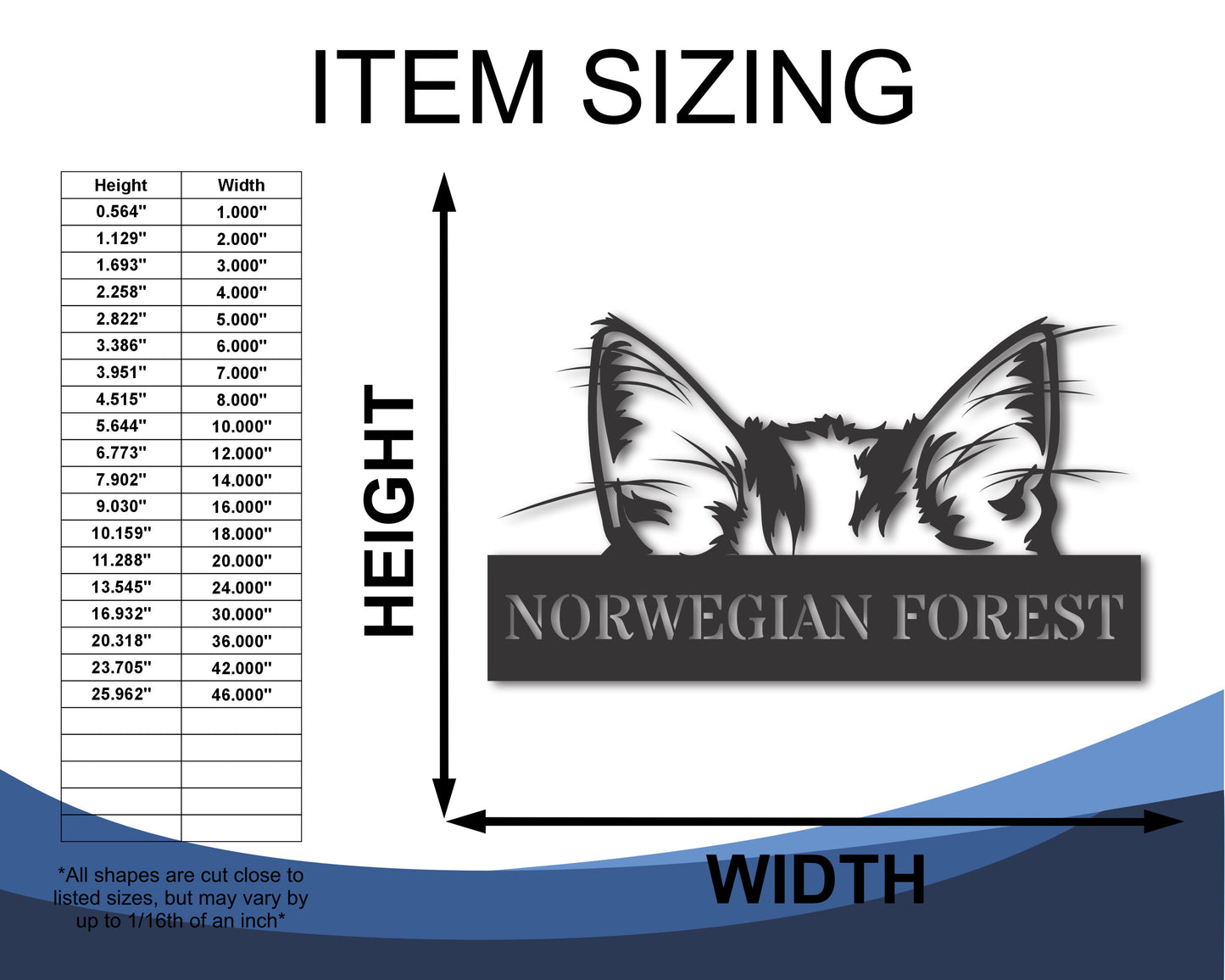Custom Metal Norwegian Forest Cat Wall Art - Metal Cat Breed Sign - 20+ Color Options - Up to 46"