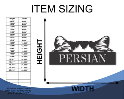 Custom Metal Persian Cat Wall Art - Metal Cat Breed Sign - 20+ Color Options - Up to 46"