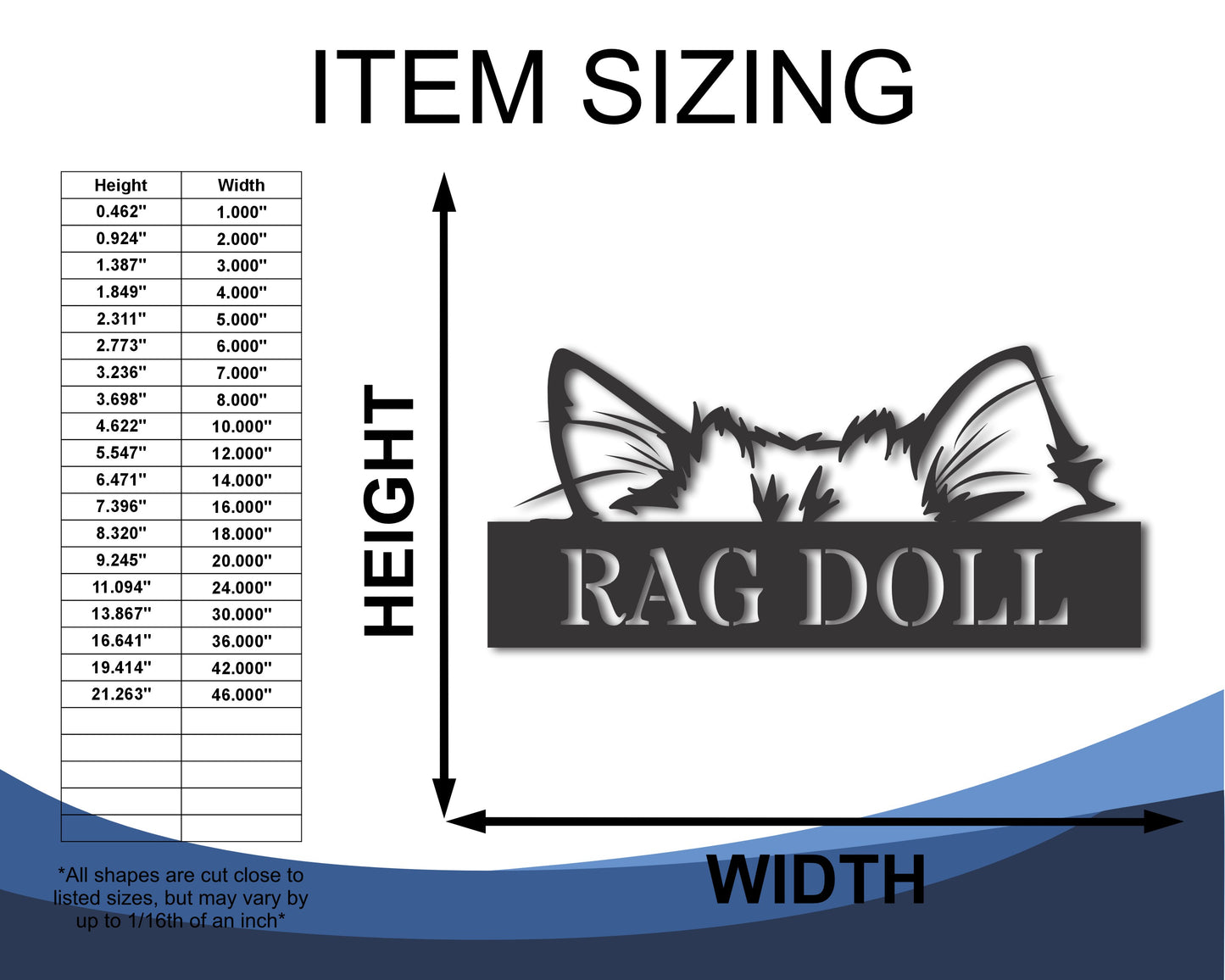 Custom Metal Rag Doll Cat Wall Art - Metal Cat Breed Sign - 20+ Color Options - Up to 46"
