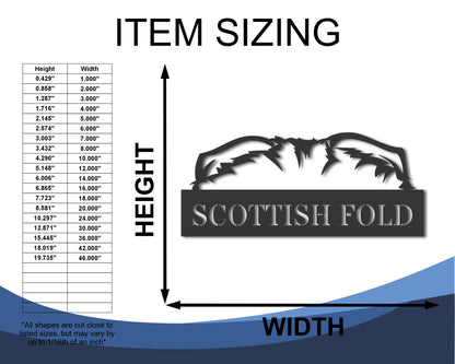 Custom Metal Scottish Fold Cat Wall Art - Metal Cat Breed Sign - 20+ Color Options - Up to 46"