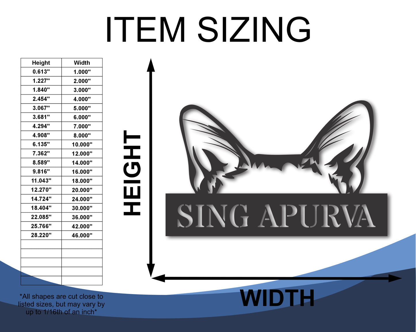 Custom Metal Sing Apurva Cat Wall Art - Metal Cat Breed Sign - 20+ Color Options - Up to 46"