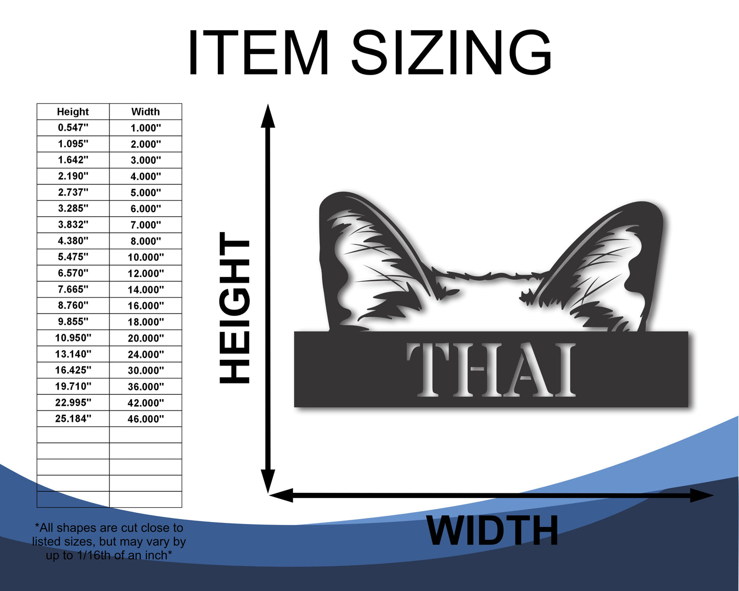 Custom Metal Thai Cat Wall Art - Metal Cat Breed Sign - 20+ Color Options - Up to 46"