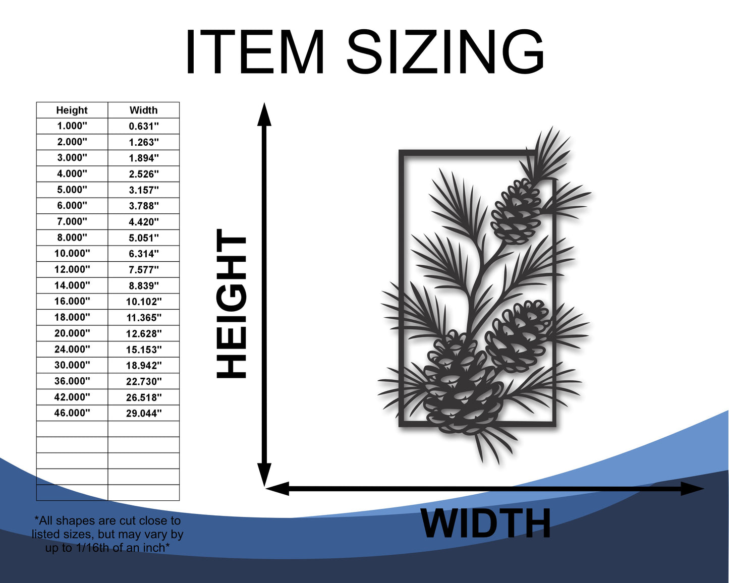 Custom Metal Pine Cone Wall Art | Indoor Outdoor | Up to 46" | 20+ Color Options
