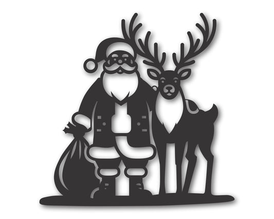 Custom Metal Santa and Reindeer Wall Art | Indoor Outdoor | Up to 46" | 20+ Color Options