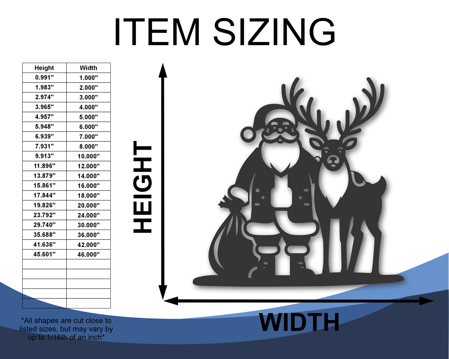 Custom Metal Santa and Reindeer Wall Art | Indoor Outdoor | Up to 46" | 20+ Color Options