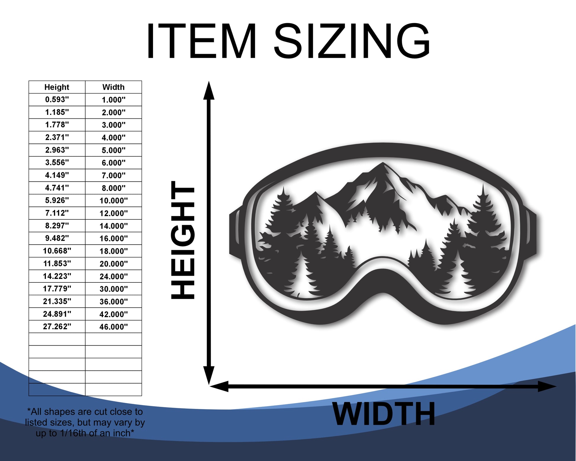 goggles size chart Metal Ski Goggles Wall Art