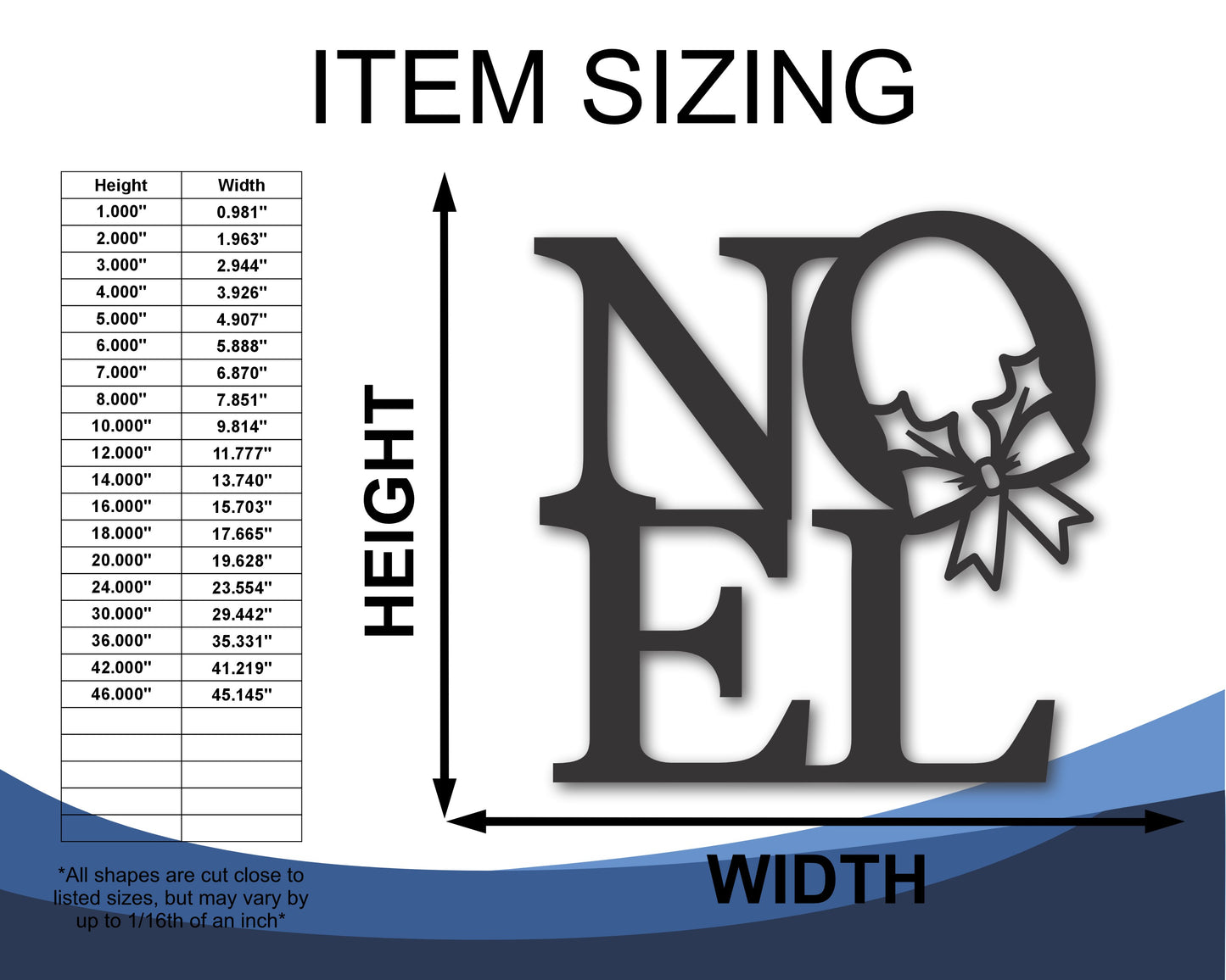 Custom Metal Noel Wall Art | Indoor Outdoor | Up to 46" | 20+ Color Options