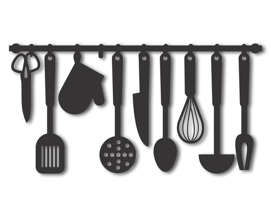 Custom Metal Hanging Kitchen Utensils Wall Art | Indoor Outdoor | Up to 46" | 20+ Color Options