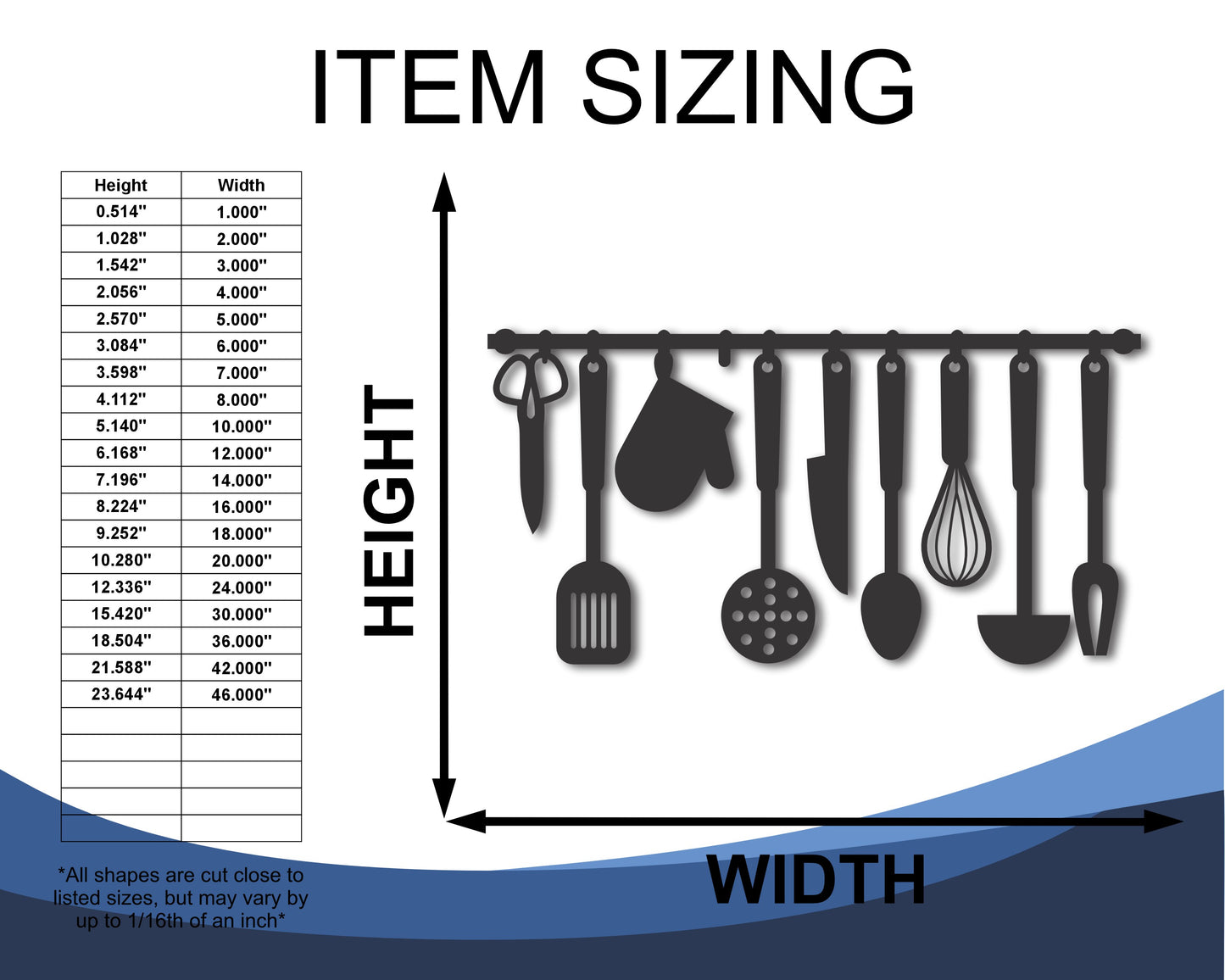 Custom Metal Hanging Kitchen Utensils Wall Art | Indoor Outdoor | Up to 46" | 20+ Color Options