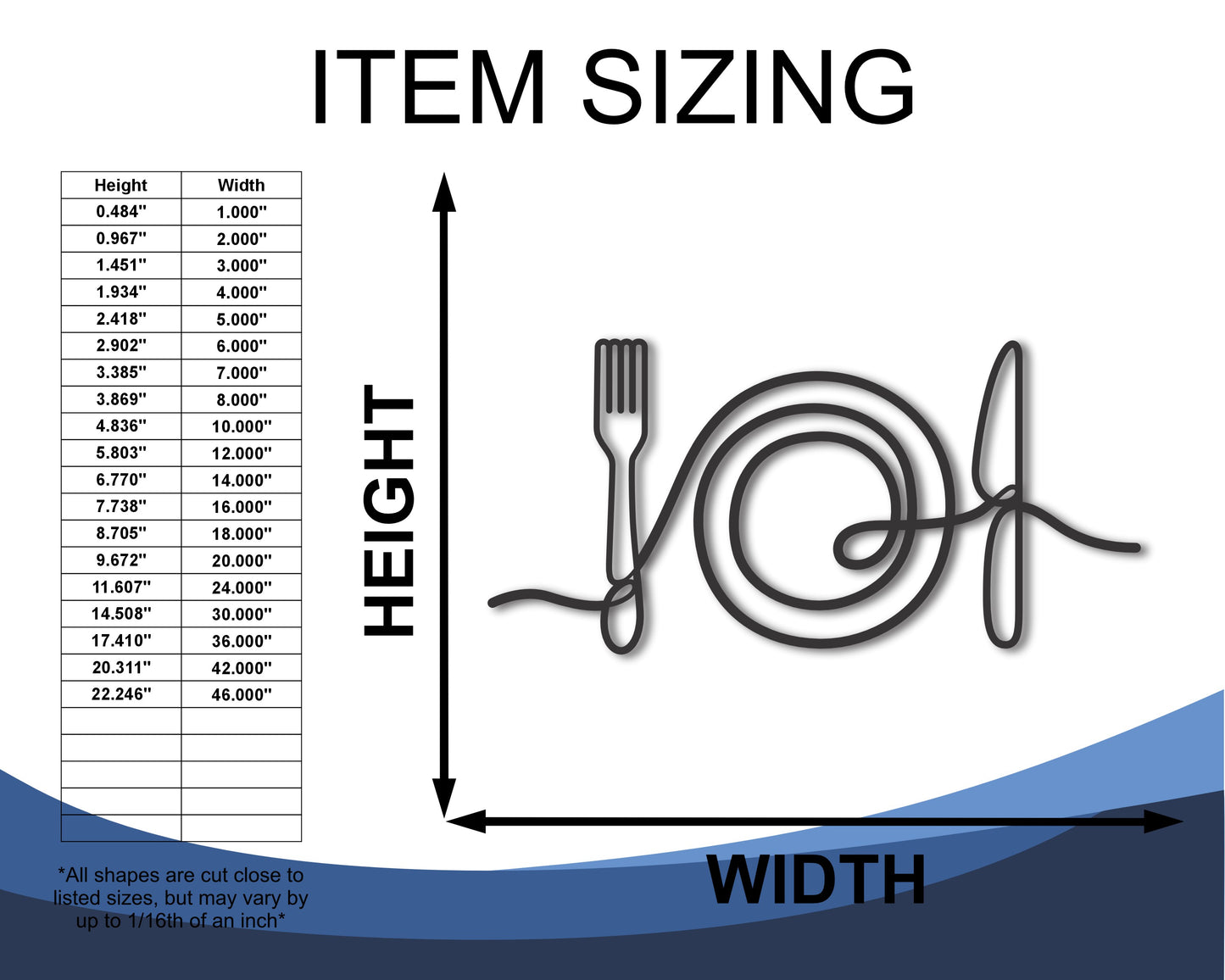 Custom Metal Minimal Table Setting Wall Art | Indoor Outdoor | Up to 46" | 20+ Color Options