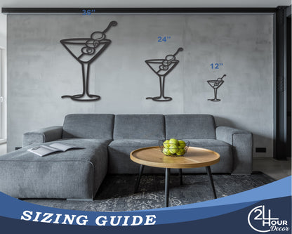 Custom Metal Minimal Dirty Martini Wall Art | Indoor Outdoor | Up to 46" | 20+ Color Options