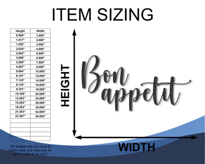 Custom Metal 2pc Bon Appetit Script Wall Art | Indoor Outdoor | Up to 46" | 20+ Color Options