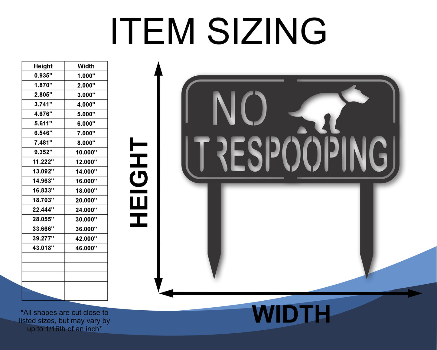 Custom Metal No Trespooping Yard Stake | Indoor Outdoor | Up to 46" | 20+ Color Options